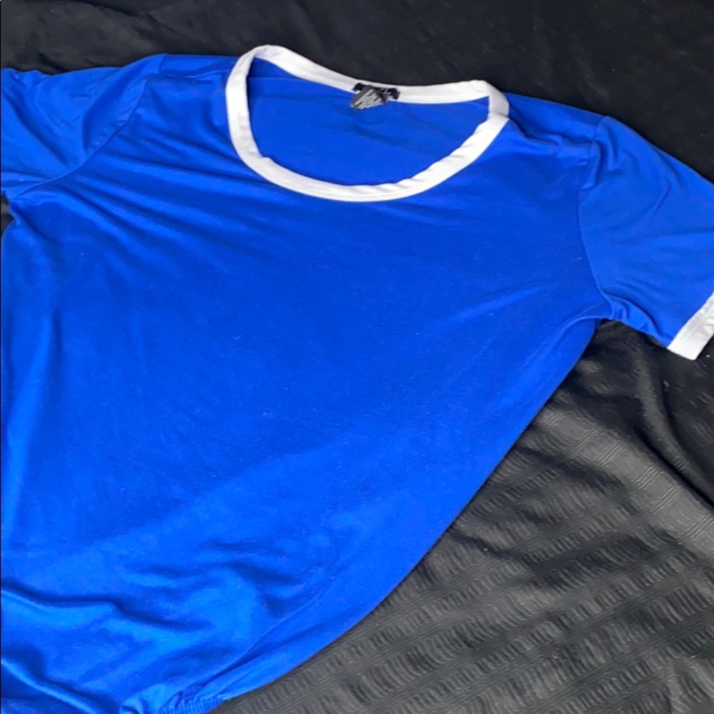 A blue body suit